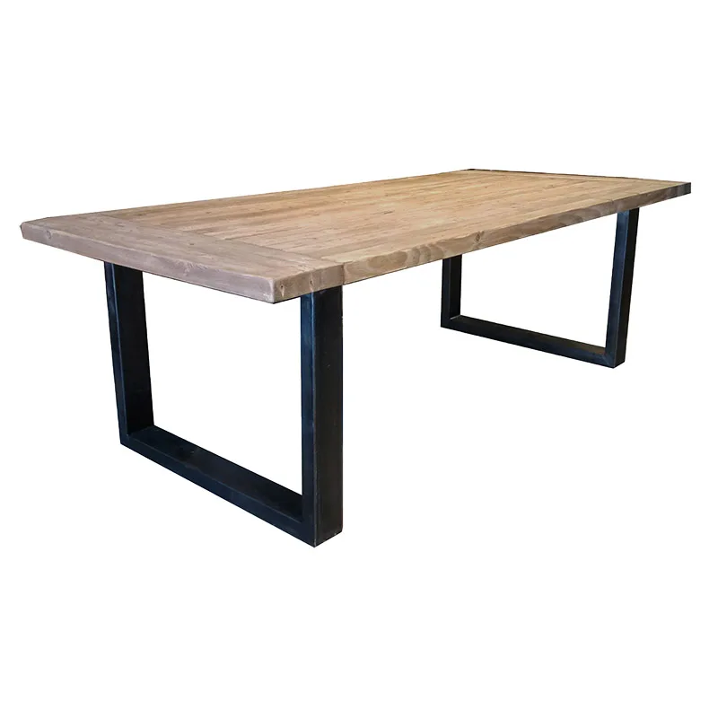 

Modern Metal Base Rectangular Industrial High Quality Oak Ash Pine Solid Wood Top Dining Table Set