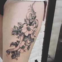 

Waterproof Temporary Tattoo Sticker Hand Drawn Snake Flowers Leaves Boa Design Body Art Fake Tattoo Flash Tattoo Female