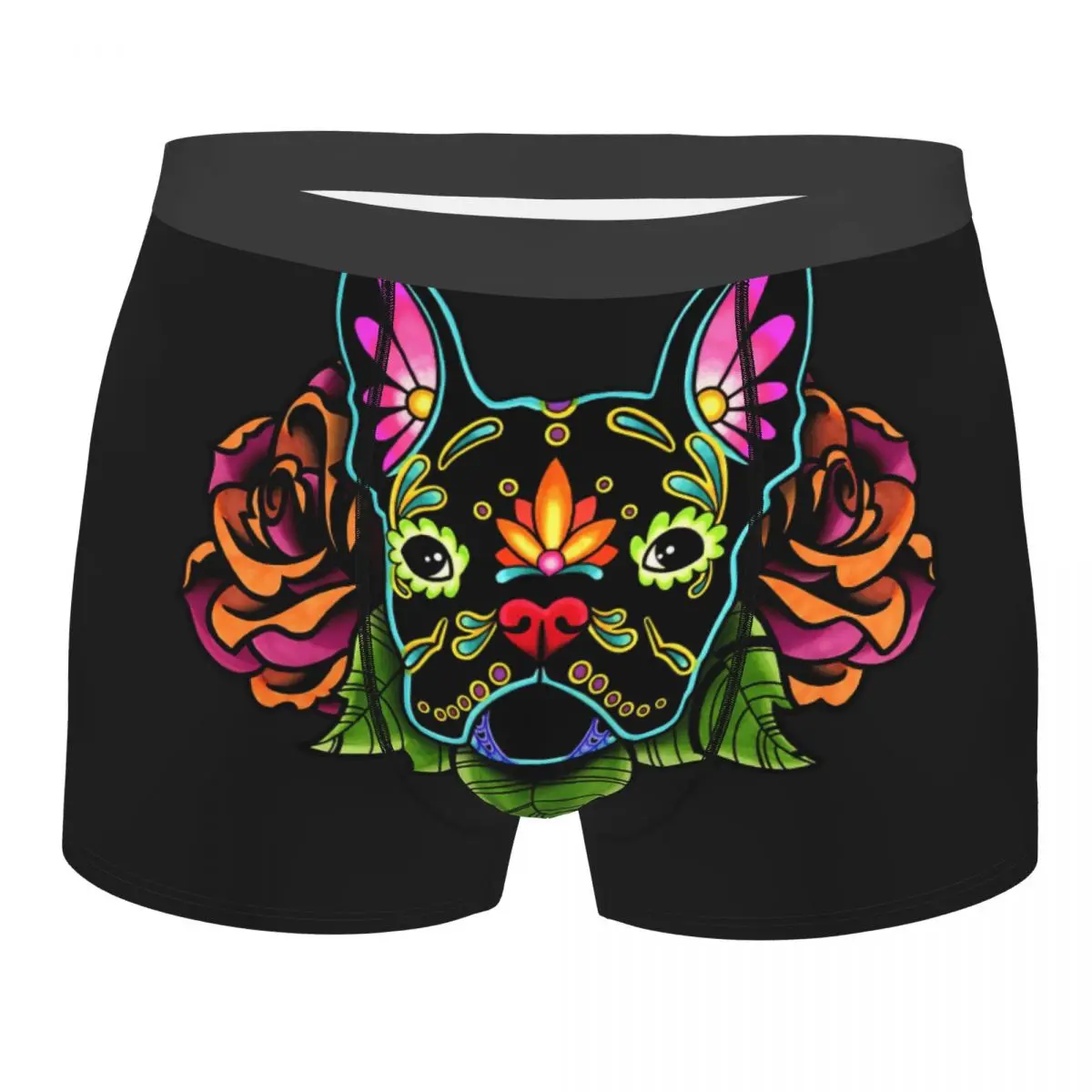 Day Of The Dead French Bulldog In Black Sugar Skull Dog Underpants Breathbale Panties Male Underwear Print Shorts Boxer Briefs