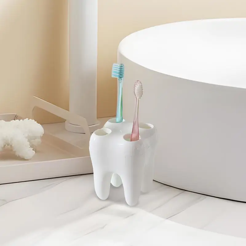 creative cartoon White Toothbrush Holder Stylish Tooth Shape Toothbrush Storage Desktop Accessories 4 Hole Stand