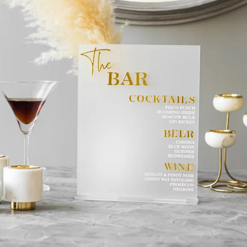 Frosted Acrylic Wedding Bar Sign,Wedding Signage,Wedding Bar Menu,Sign,Signature Gold Mirror Wedding Drinks Sign