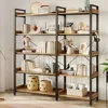 Bookshelf 5 Tier with 4 Hooks Reversible Corner Bookshelf 65" Industrial Wooden Bookcase 4