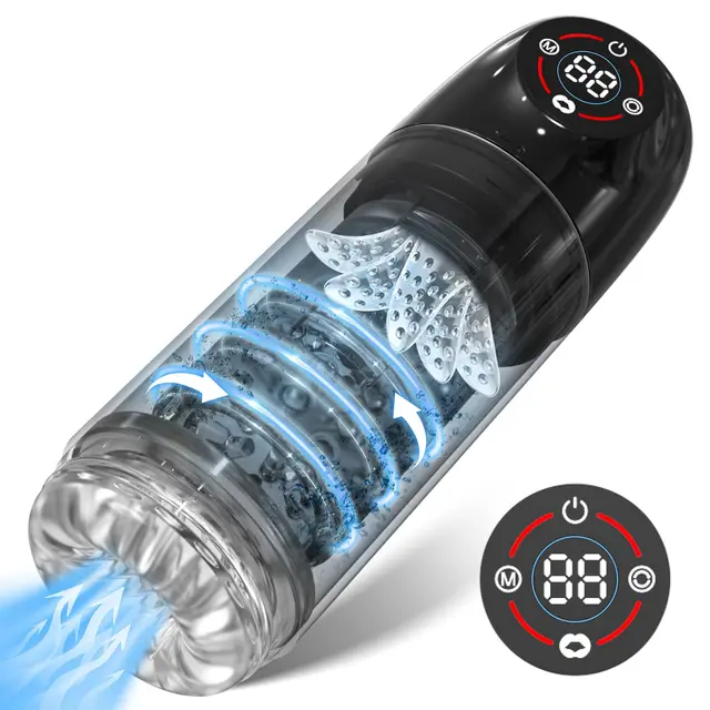 3IN1 LCD Automatischer männlicher Masturbator Sexspielzeug für Männer Vakuum-Penispumpe mit 7 rotierenden, saugen und lecken Modi Taschenmuschi
