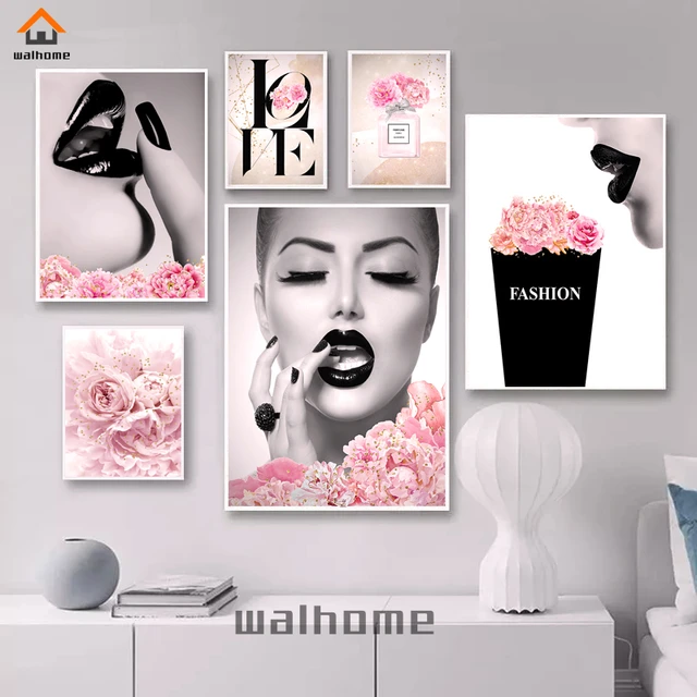 4pcs Fashion Women Canvas Wall Art Print Poster Set Unframed Wall Pictures  Paintings Perfume Makeup Modern Artwork Decor for Dressing Room Bedroom  Bathroom Home Girls Gift 8 x 10inch Pink 