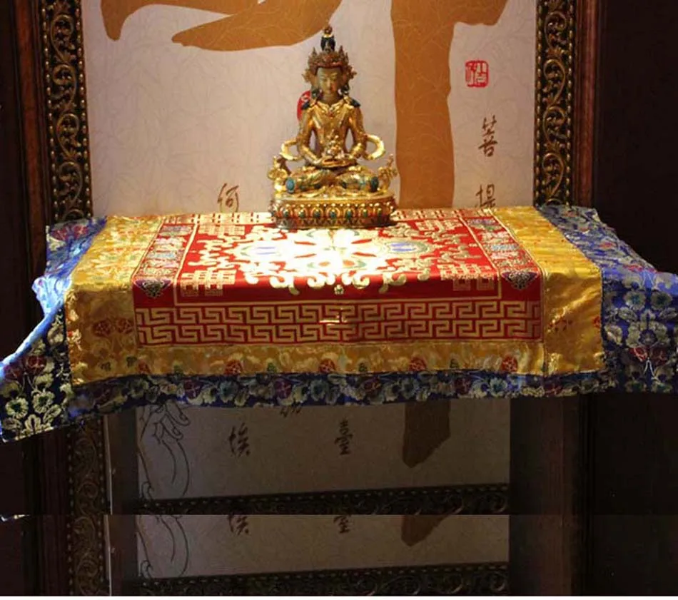 

Wholesale Buddhist supply Tibet Nepal family home Buddhism Temple Auspicious Embroidery Buddha statue Altar cover Table cloth