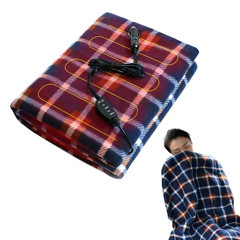 Car Heating Blanket 12V Cigarette Plug Travel Throw Blanket Winter Warm for RV Truck Car Accessories