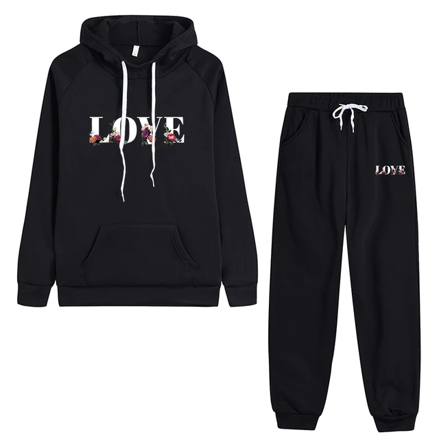 Love Print Hooded Tracksuit 2 Piece Set 3