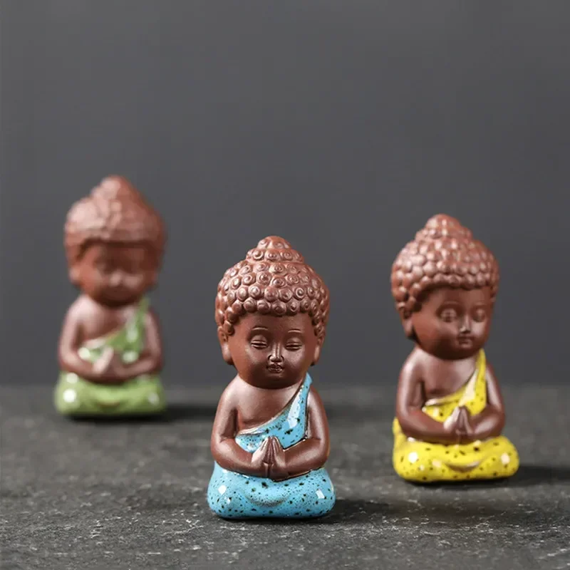 Purple Clay Tea Pet Ornament Buddha Monk Figurine Handmade Sculpture Tea Set Decor Garden Bonsai Art