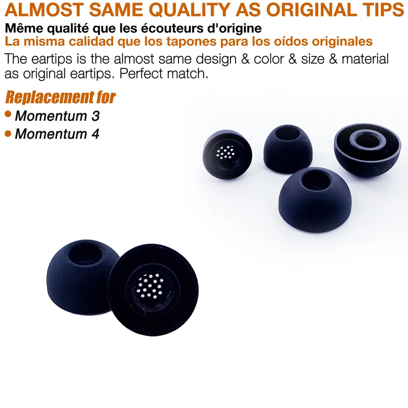 8X Silicone Eartips Compatible with Sennheiser Momentum 4 / Momentum 3 Earbuds * Upgrade with Dust Mesh