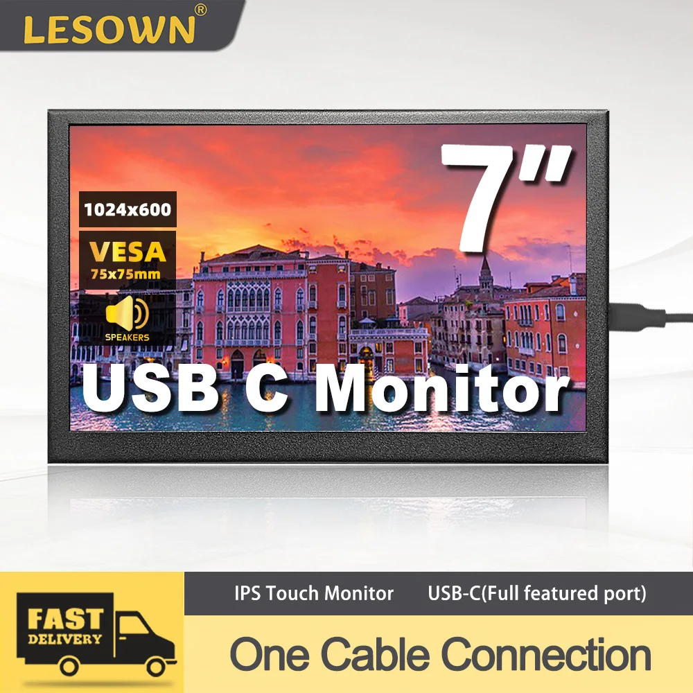 

LESOWN Compact 7-inch USB C Touchscreen Small HD Monitor IPS 1024x600 Resolution Computer PC Second Screen Portable mini Display