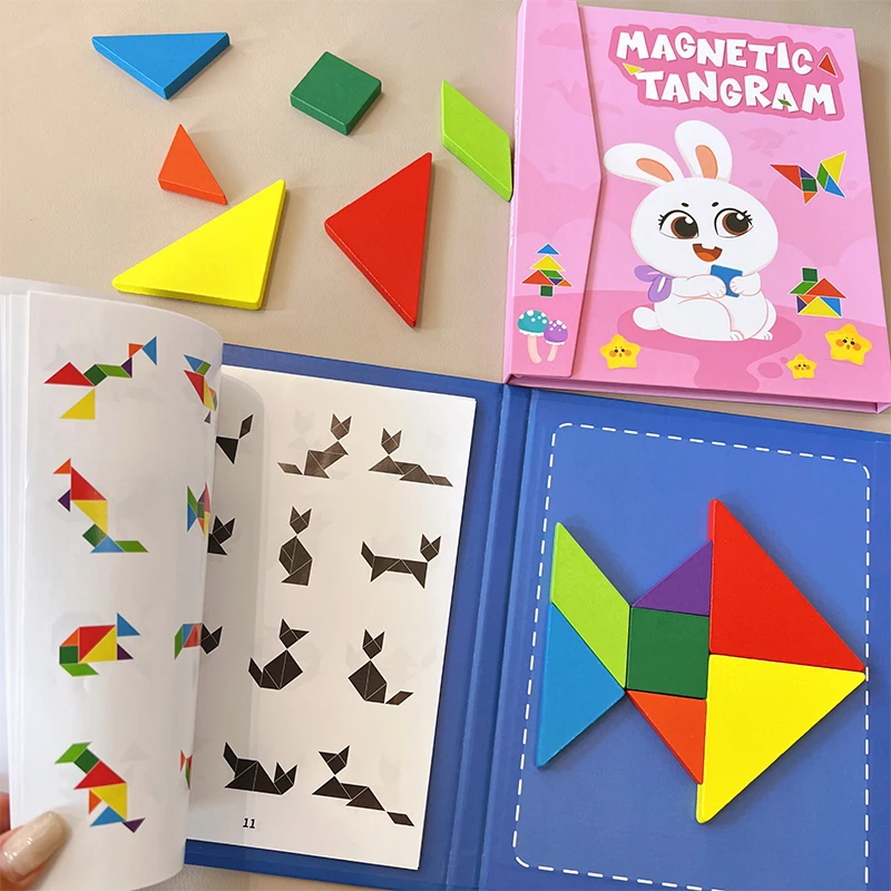 Puzzle Toys Wooden Puzzles Wooden Toys Magnetic Puzzle Toys Board Game Toys Wooden Jigsaw Magnetic Tangram 3D Puzzle Book Educational Toys Children Montessori learning Intelligence Games kids Gifts
