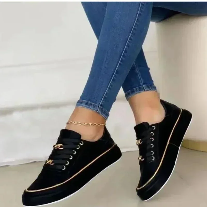 Women's Sneakers 2025 New Fashion Womens Shoes Comfortable Round Toe Platform Sneakers Lace-up Walking Vulcanized Shoes Zapatos 3