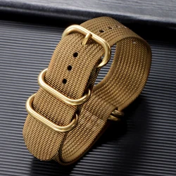 Gold Buckle High - Density Nylon Watch Band - Durable Woven Canvas Strap - 22mm (Brown - Gold)