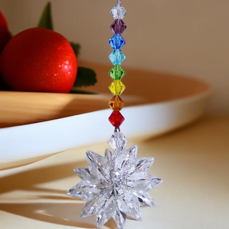 1pcs Crystal Snowflake Pendant Suncatcher Crystal Glass Prism Garden Window Hanging Rainbow Maker Gift Car Wedding Home Decor