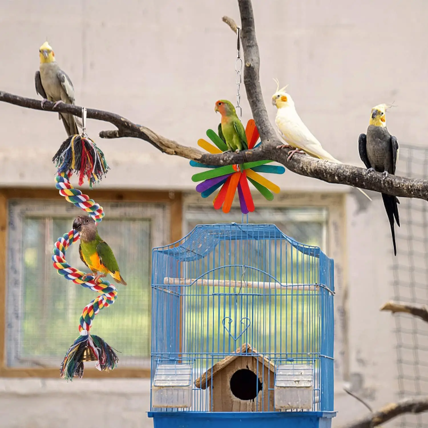 Bird Shredding Toys Wooden Blocks Colorful Parrot Chewing