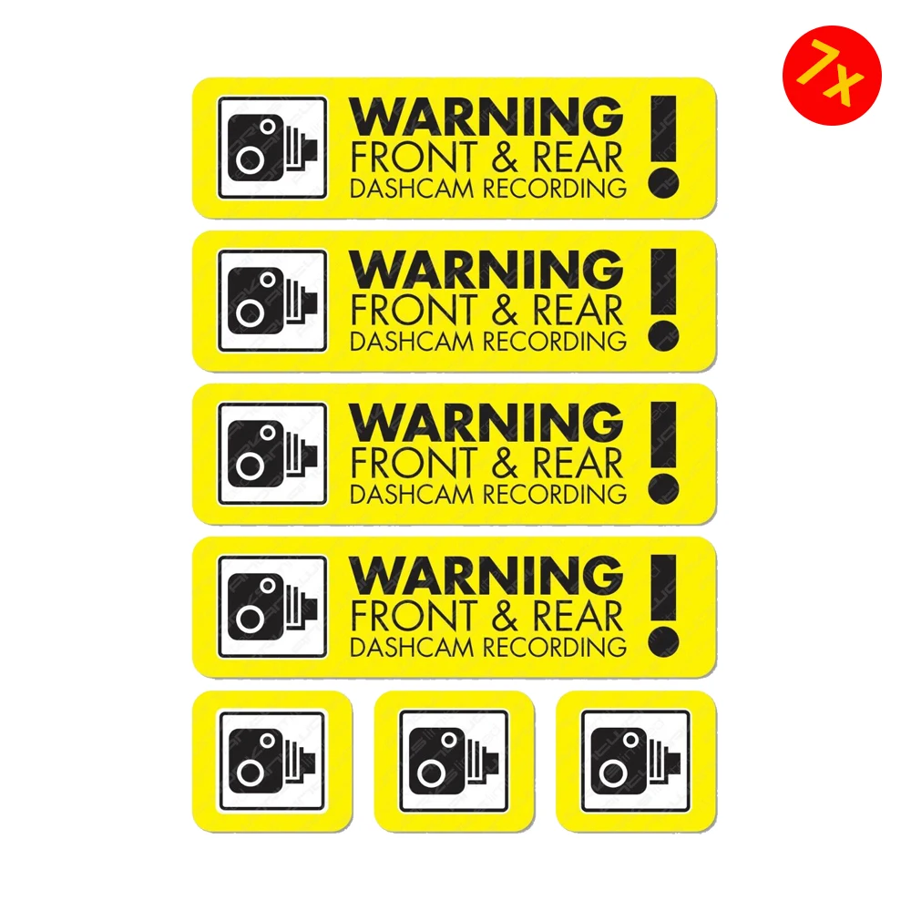 

Pack of 7 ash Cam Recording Stickers CCTV In Car Video Camera Decal Sticker PRINTED