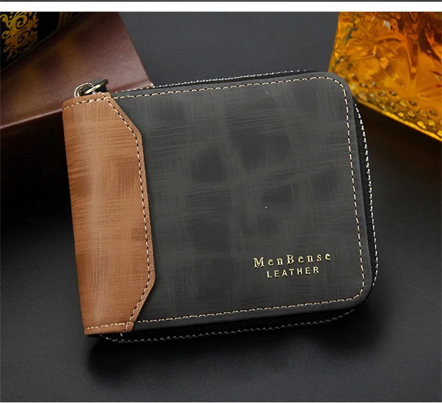 Fashion Zipper Leather Wallet Men Luxury Designer Card Holder Coin Purse  Man High Quality Short Card Wallet Vintage Purses Male