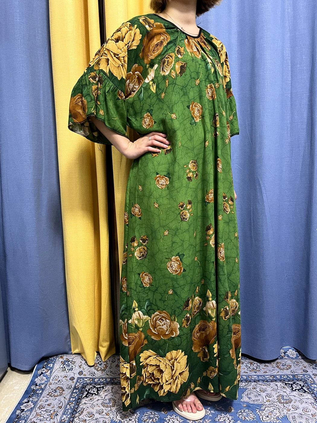 Abayas For Women Floral Printed Cotton Loose Femme Robe African Tradition Woman Dresses Fashion Short Sleves With Large  Scarf