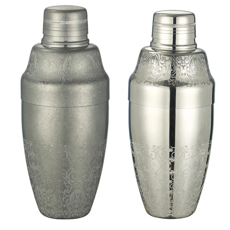 500ml Stainless Steel Cobbler Shaker with Etching Pattern Cocktail Shaker Bar Cobbler Bar Tools