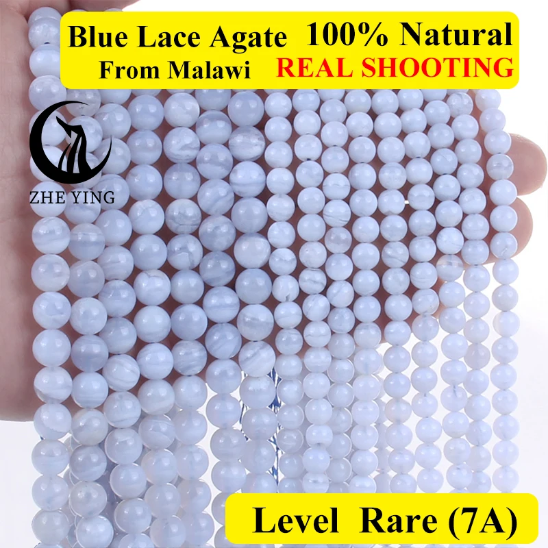 

Zhe Ying 100% Natural Blue Lace Agates Stone Beads Round Loose Beads for Jewelry Making Needlework Beads Diy Bracelet 15''