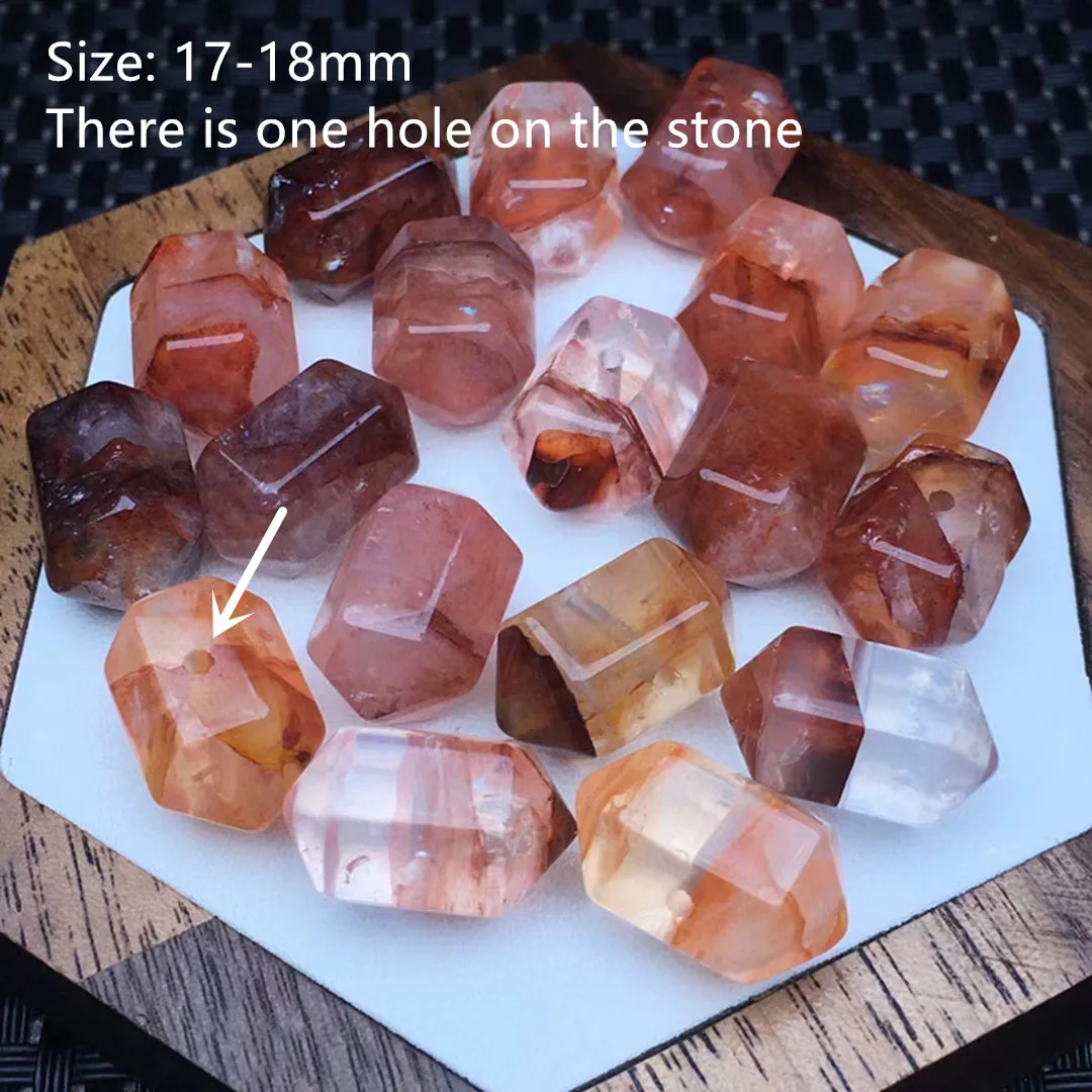 

Fengbaowu Natural Red Hematoid Quartz Double-pointed Hexagonal Jewelry Making For Bracelet Reiki Healing Stone DIY Accessories