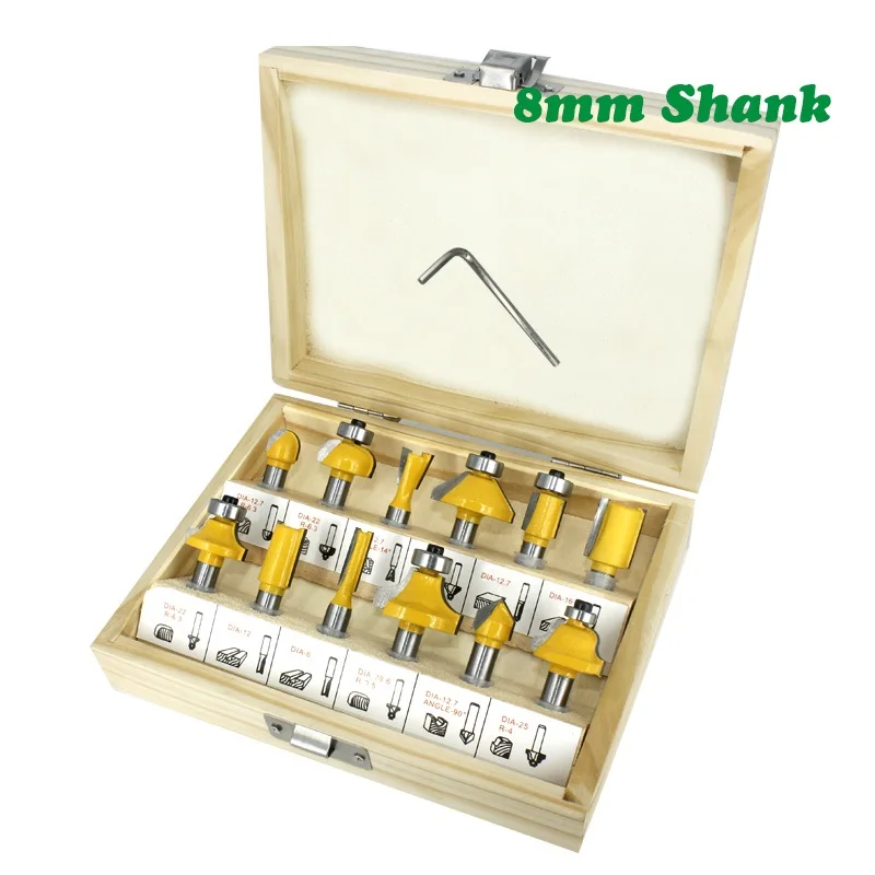 

12pcs 8mm Router Bit Set Trimming Straight Milling Cutter Wood Bits Tungsten Carbide Cutting Woodworking Trimming