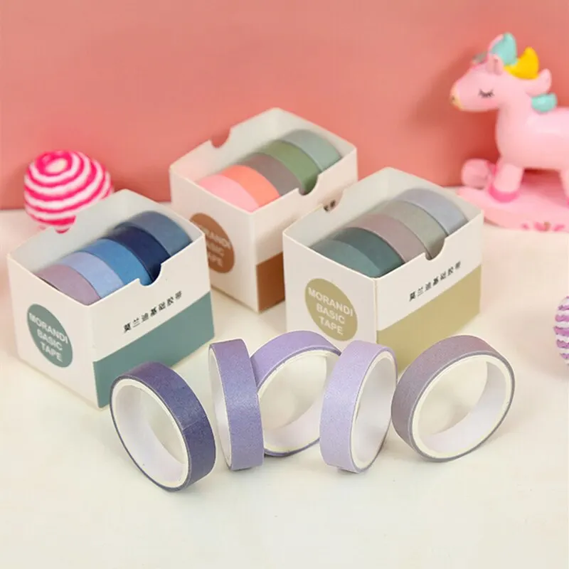 5pcs/box Morandi Color Washi Tape Set DIY Scrapbooking For Junk Journal Solid Color Deco Masking Tape Stationery School Supplies