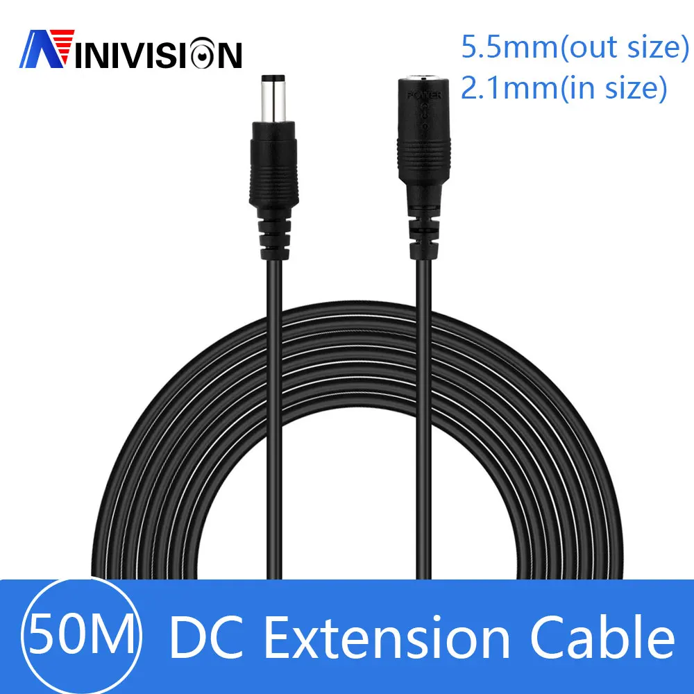 DC12V Power Extension Cable 2.1*5.5mm Connector Male To Female For CCTV Security Camera Black Color 165 Feet 5M 50M power cable