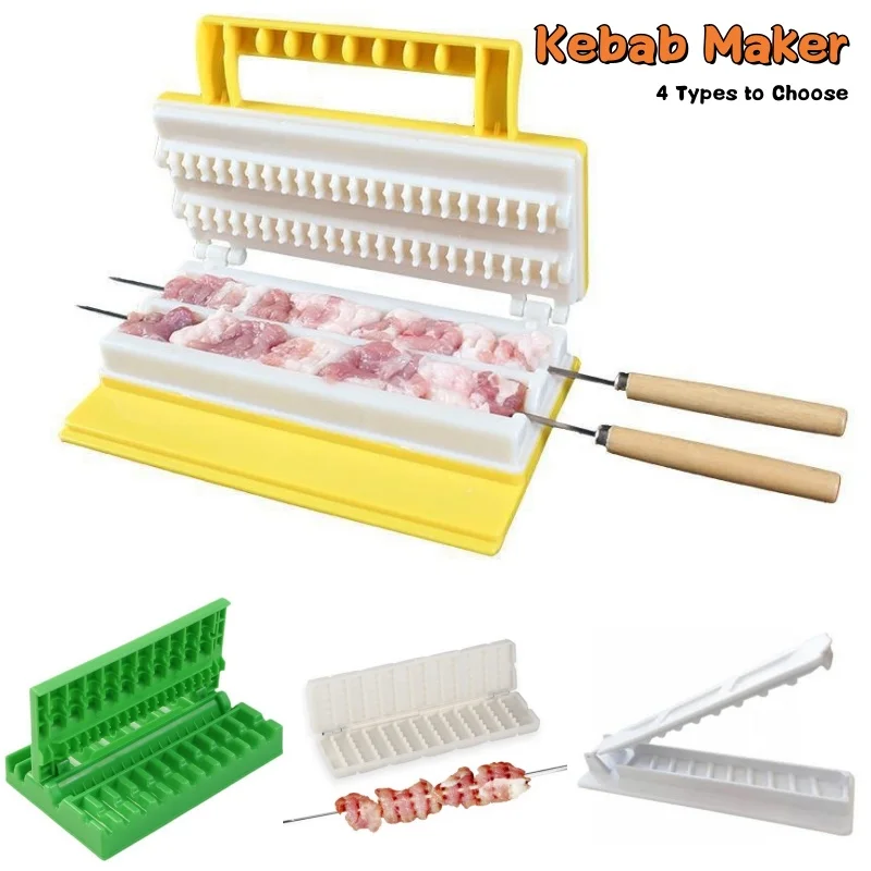 صف مزدوج صانع كباب شواء سيخ اللحوم ماكينة قابلة لإعادة الاستخدام البلاستيك الشواء سيخ صانع كباب إعداد أدوات التخييم شواء
