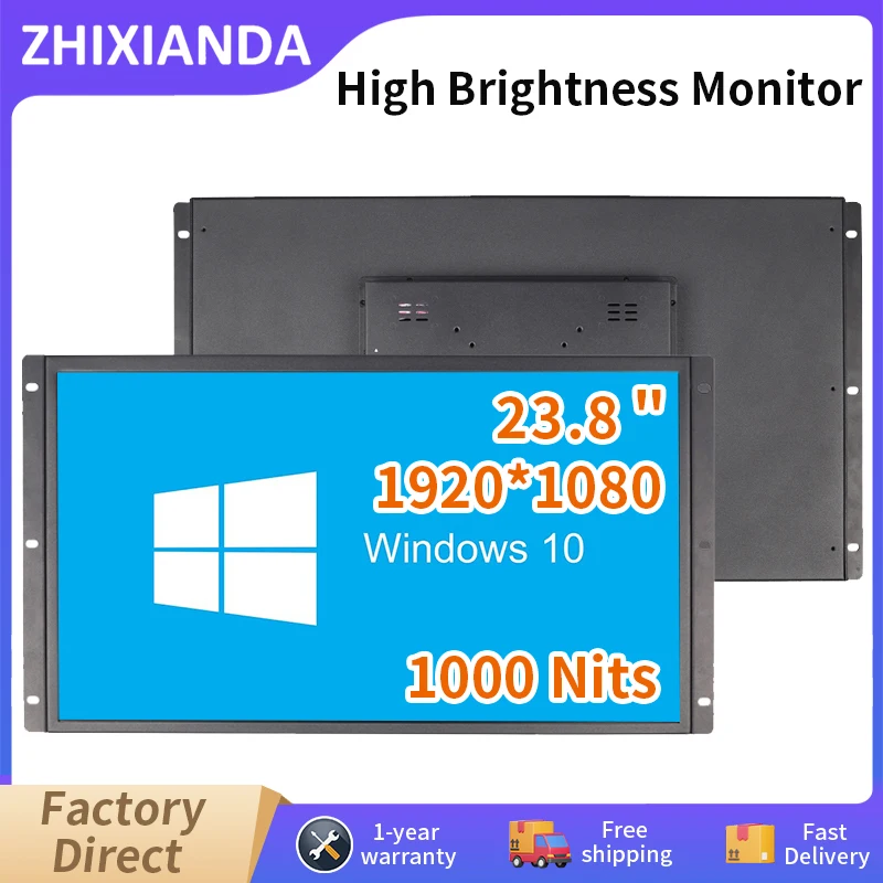 23.8 Inch 1920*1080 IPS Screen Industrial Open Frame Monitor HDMI DVI VGA BNC Display Resistive/Capacitive Touch 1000 Nits