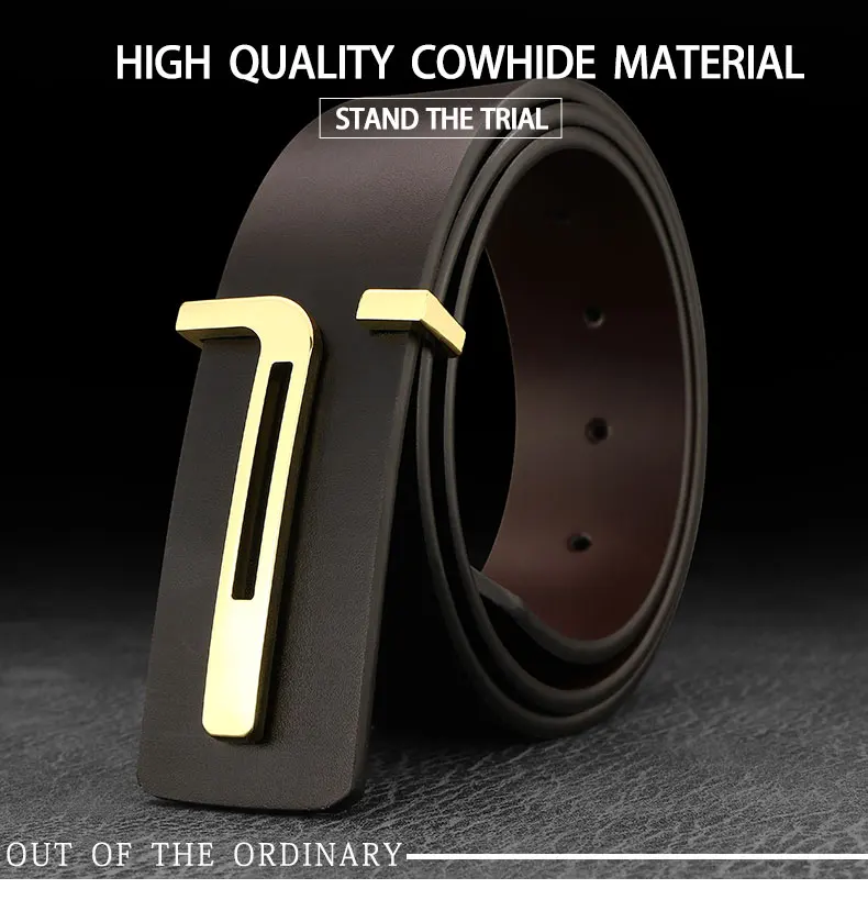 High Quality Casual T Letter Belt Men Leather Smooth Buckle Fashion Personality Belt Young Men Casual Cowhide Ceinture Homme