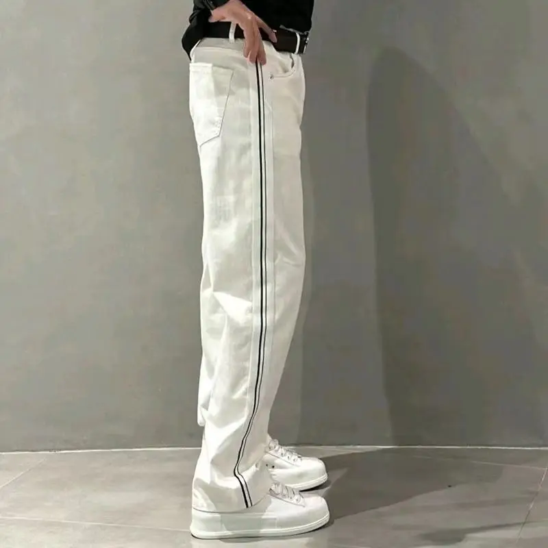 Spring Autumn Loose Casual Elastic Waist Straight Pants Men Simple Patchwork Fashion All-match Sweatpants Male Wide Leg Trousers