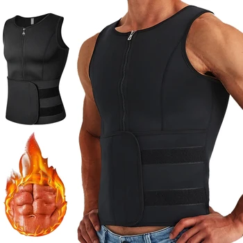 Men Neoprene Sauna Zipper Waist Trainer Corset Vest Belly Trimmer Compression Body Shaper Shirts Slimming Belt Faja Shapewear