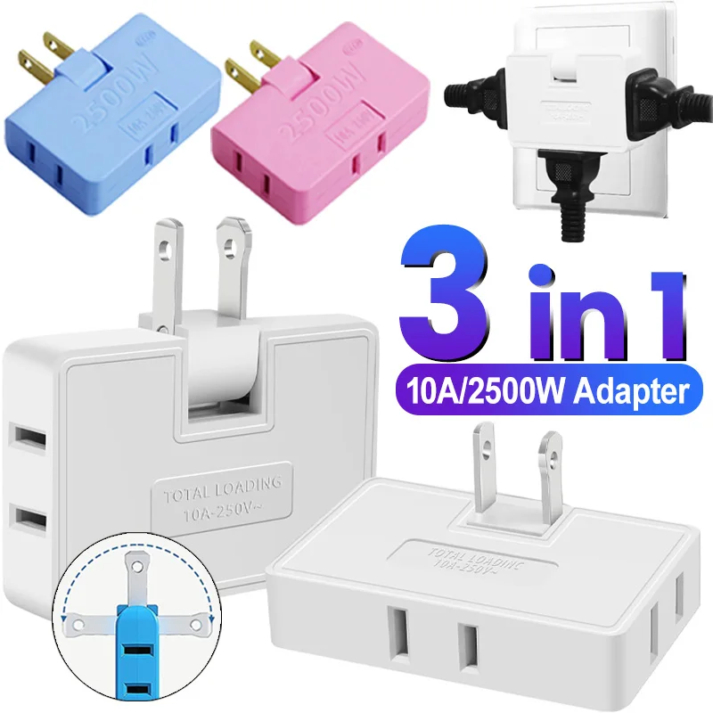 Plug Adapter Electrical Socket Power Socket Plug Outlet Extender Power Extension Plug Extension Sockets 3 Way Flat Outlet Extender US Extension Plugs Electrical Adapter 180&deg; Adjustable Phone Charger Converter Socket Home Travel