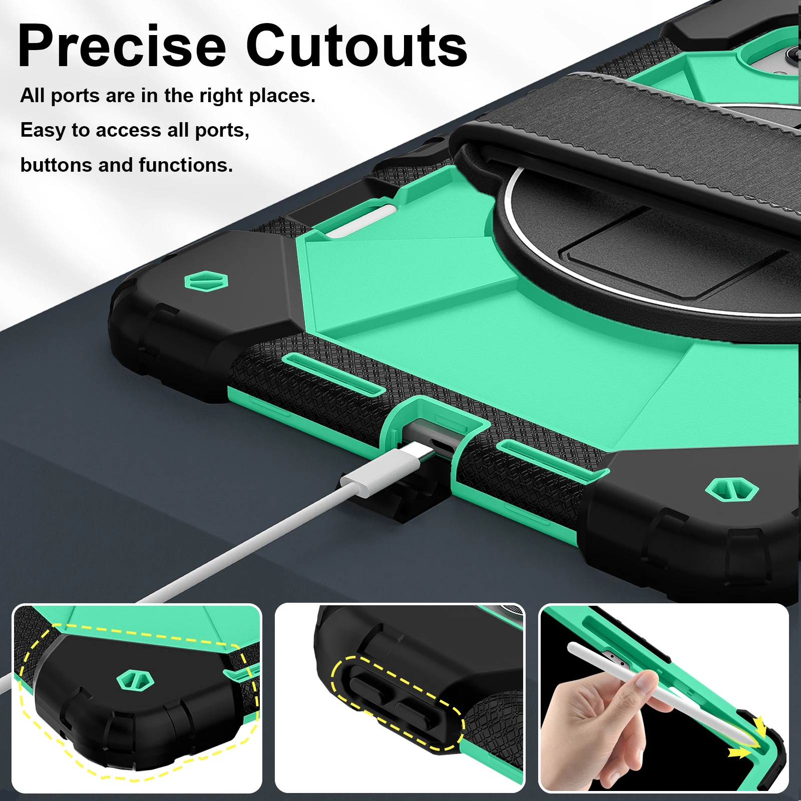 Shockproof 13 Tablet Case with 360° Rotation Stand and Shoulder Strap