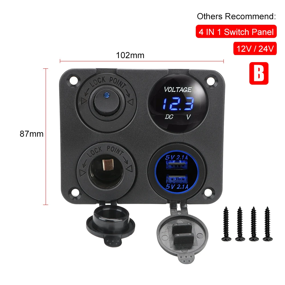 Pannello Auto Con Doppia USB 4.2A, Voltmetro, Interruttore E Presa