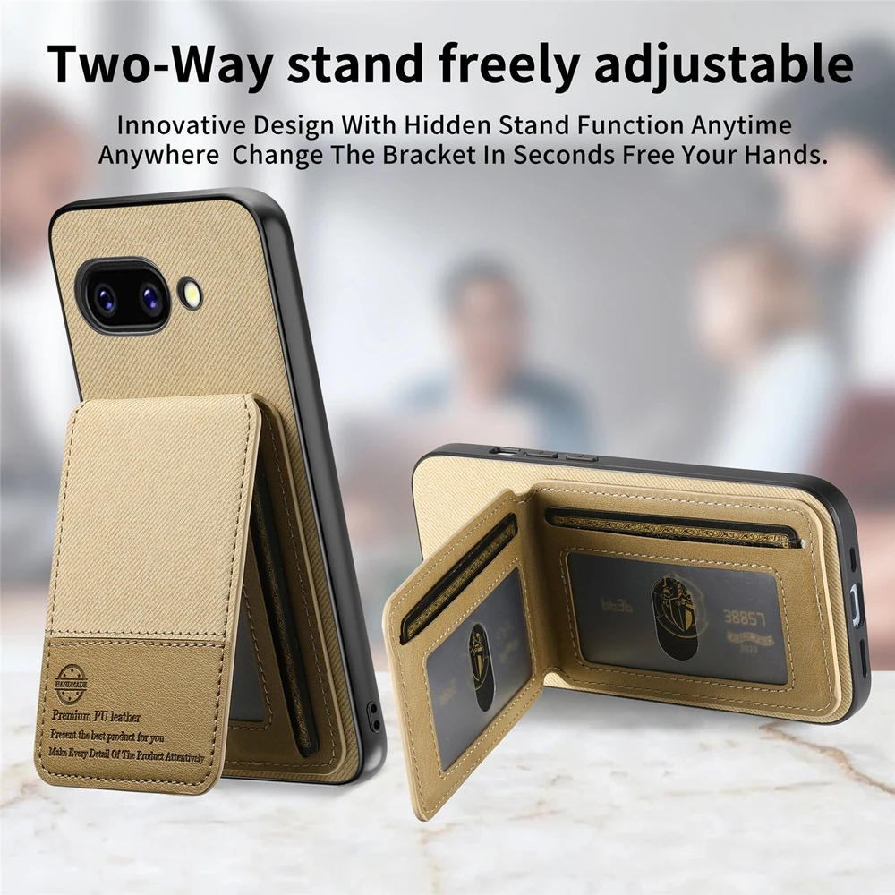 Kickstand Phone Case with Canvas Fabric and Card Holder - Anti-Drop and Shockproof Design