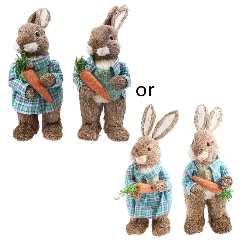 

2pcs Straw Rabbits Bunny Decorations Easter Party Garden Wedding Ornament