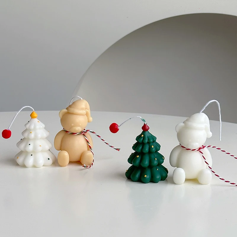 Creative Christmas Tree Candle Mini Atmosphere Cartoon Bear Shape Candle Xmas New Year Decor Handmade DIY Gift - Image 6