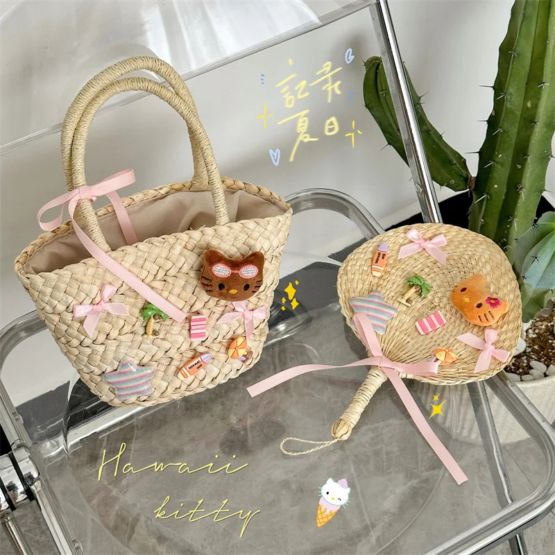 

Милая Черная сумка Hello Kitty, рюкзак, сумка, мультяшная корзина для овощей, пляжный подарок для девочек