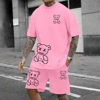 2024 Fun Bear Harajuku T-Shirt Men’s Summer Loose Daily Couple Suit Outdoor Street Short Sleeve Shorts Two Piece Men Summer Suit