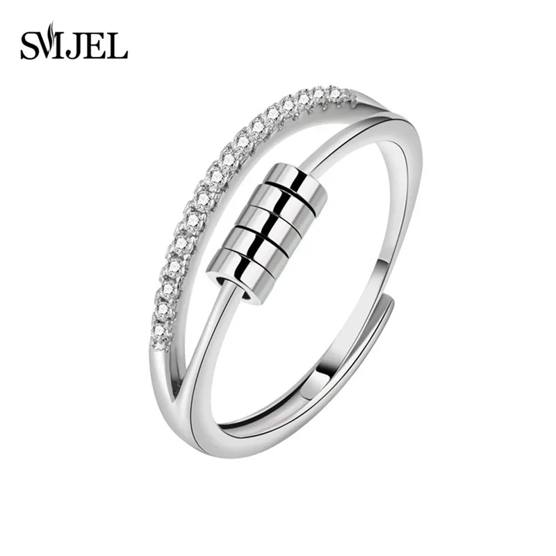 Anti Stress Anxiety Ring Fidget Spinner Rings Adjustable Women Rotating Freely Spinning Accessories Jewelry Gifts SMJEL
