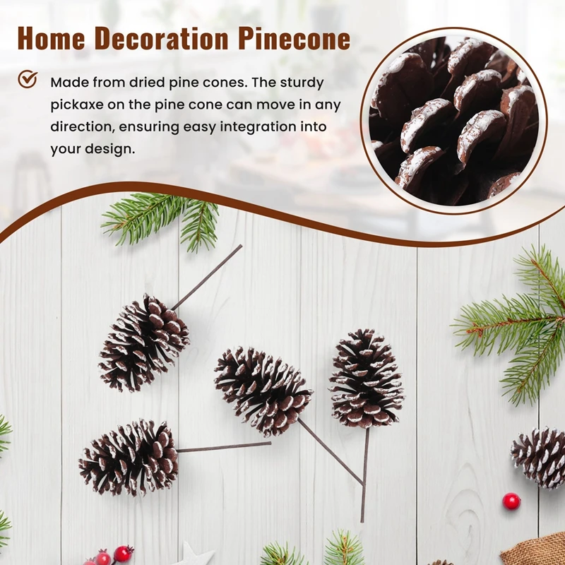 12Pcs Natural Pine Cone Picks Christmas Pinecone With Wired Stems 8.3 Inch Tall For Xmas B