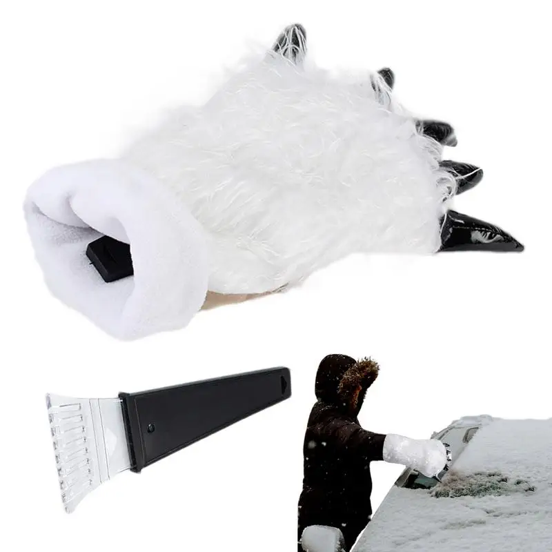 Ice Scraper With Bear Claw Gloves Snow Removal Shovel Warm Car Windshield Scraper Mitten Snow Removal Tools For Car Cleaning