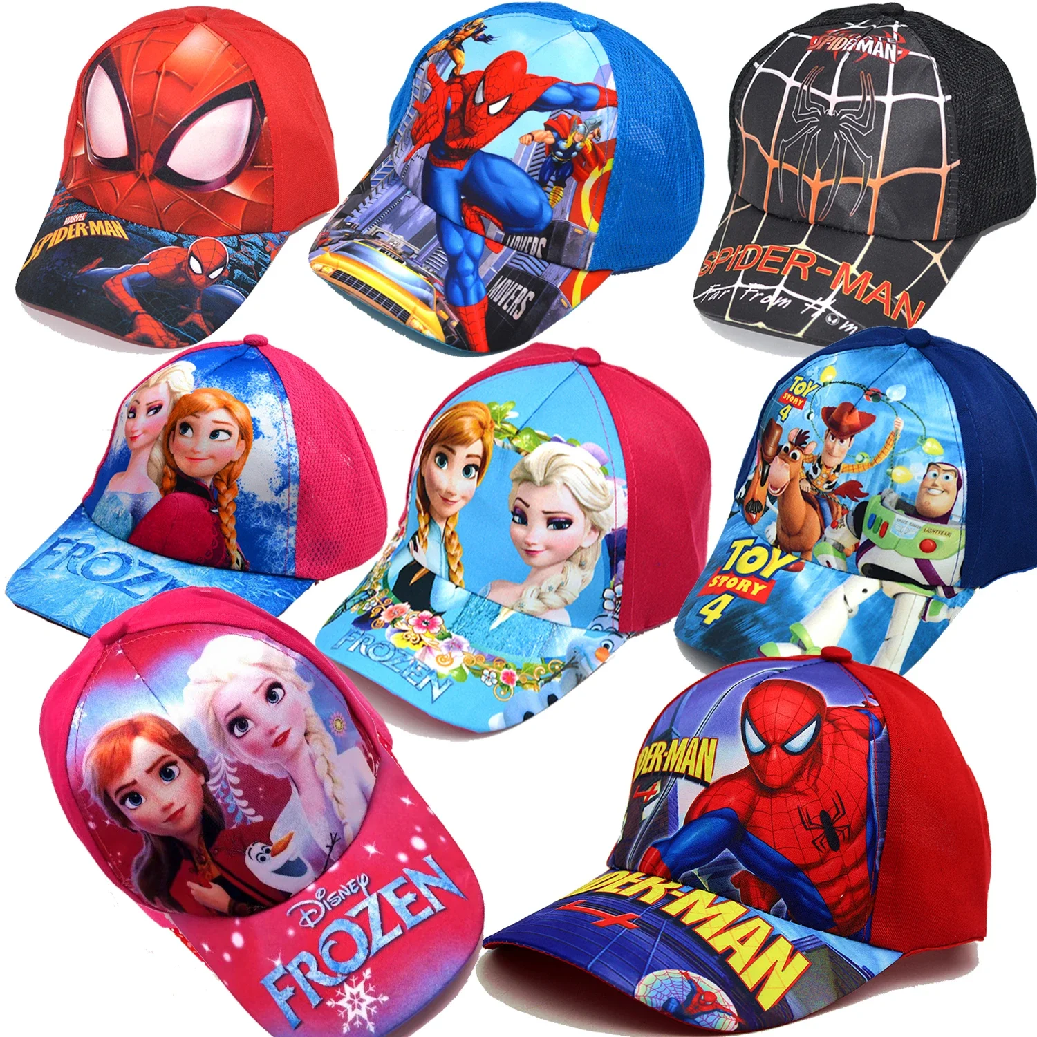 Nuovo Anime Disney Frozen Princess Mickey Minnie Mouse Kids Brand Hat Boy Girl Travel Spiderman Baby Caps Figure Gifts Toys 2-8Y