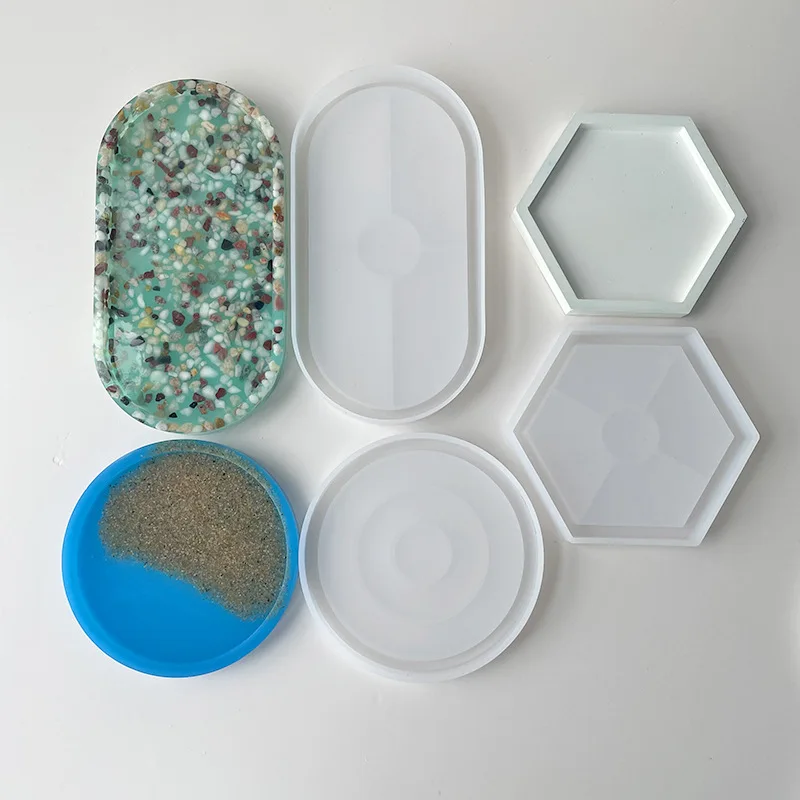 Geometric Coaster DIY Plaster Cement Tray Plate Mold Crystal Silicone Mold Polygon Epoxy Resin Pouring Home Decorations