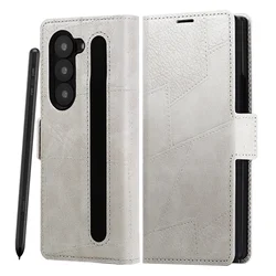Premium Business Flip Leather Wallet Phone Case with Card Slots & S Pen Holder - Galaxy Z Fold4 (GRAY)