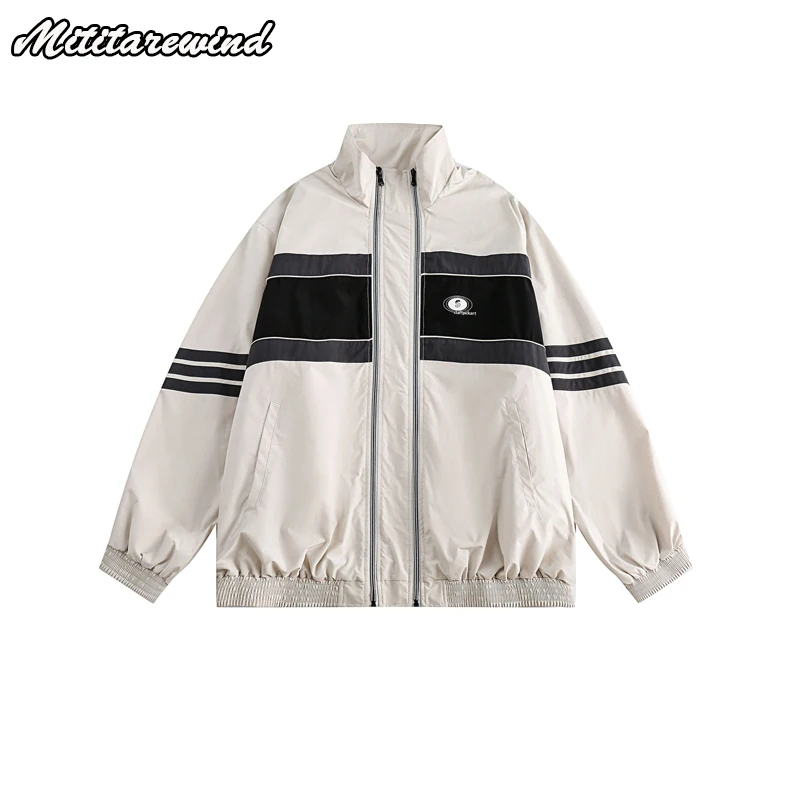 

Contrast Color Black White Couple Sports Jackets Spring And Autumn Coats Casual Loose Hip Hop Streetwear Youth Clothing Oversize