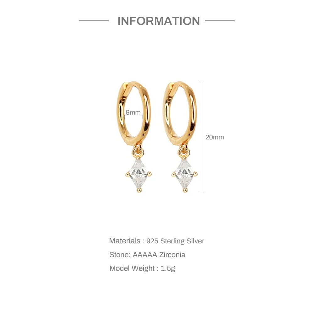 ROXI S925 Sterling Silver Hoop Earrings For Women Girl Minimalist Fashion Zircon Pendant Ear ring Gold Color Ear Buckle Jewelry