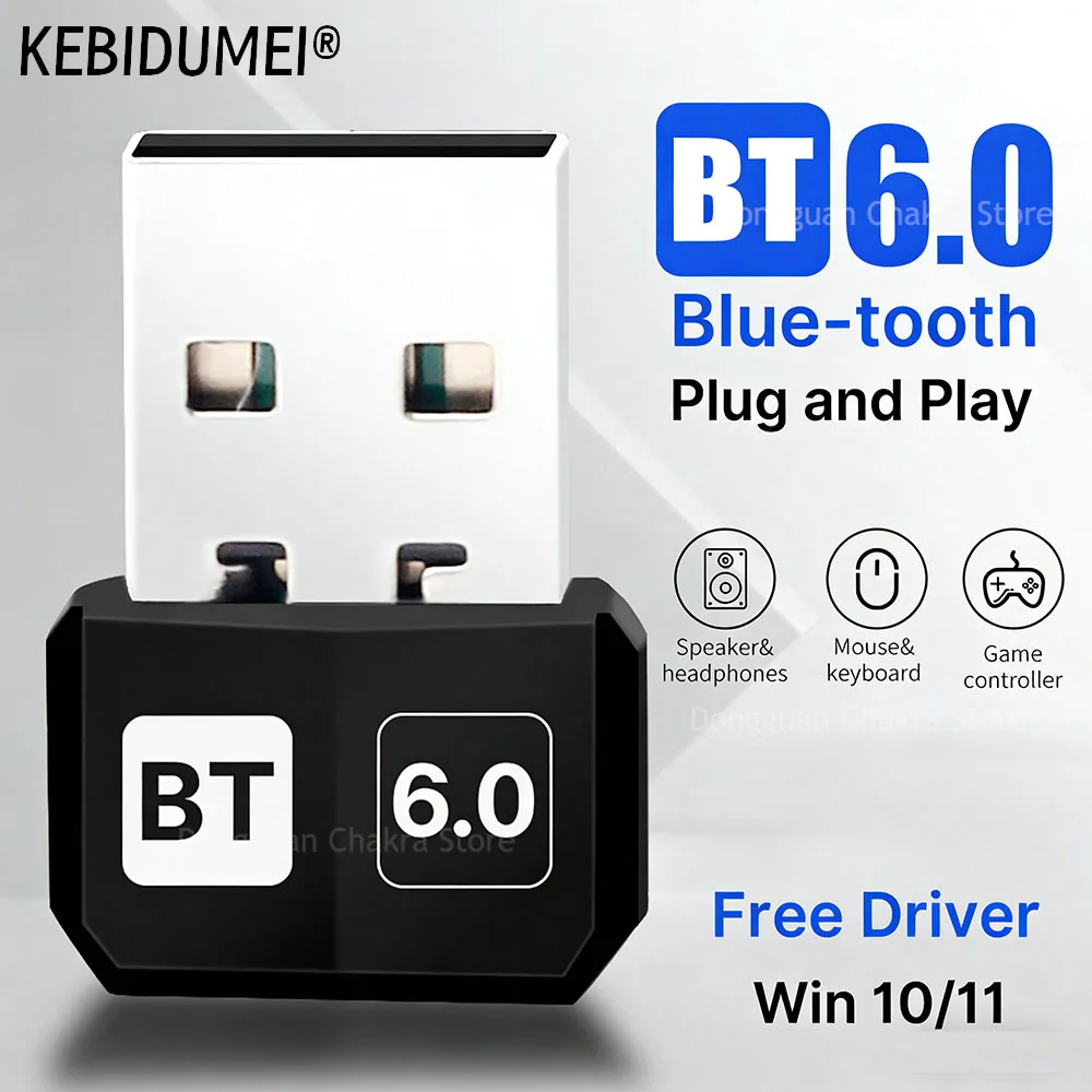 KEBIDUMEI 블루투스 6.0 어댑터 USB 5.4 동글 PC용 Win11/10/..